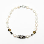 Roman Numeral Patterned Saltwater Pearls with Dzi Bead