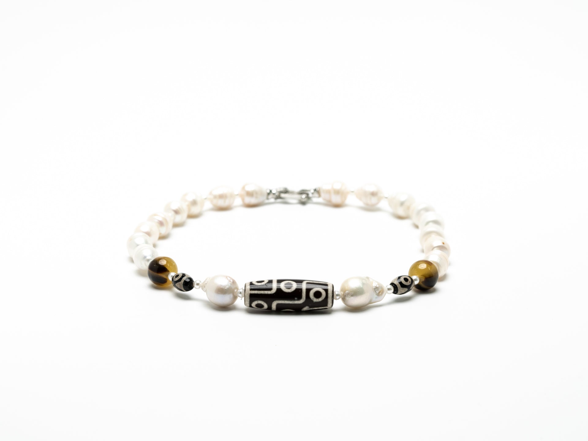 Roman Numeral Patterned Saltwater Pearls with Dzi Bead