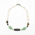 Roman Numeral Patterned Saltwater Pearls with Jade and Dzi bead  (Collector's Edition)