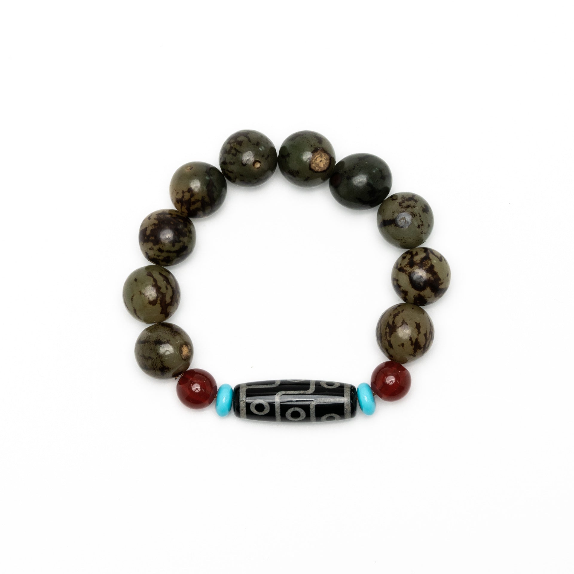 Nepalese Bodhi Beads, Japanese Blue and Red Agate, Tibetan Dzi Bead